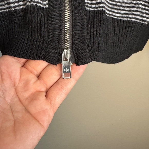 Armani Exchange Men's 100% Merino Wool Striped Hooded Full Zip Up Sweater Gray S - Picture 3 of 15